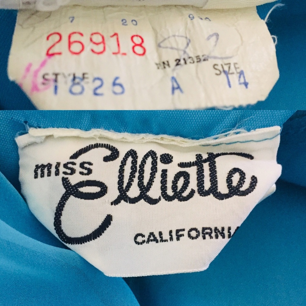 Iconic Vintage 60’s Chiffon Ruffled Blue Dress Sheer Evening Prom Mod Hipppie - Picture 7 of 8